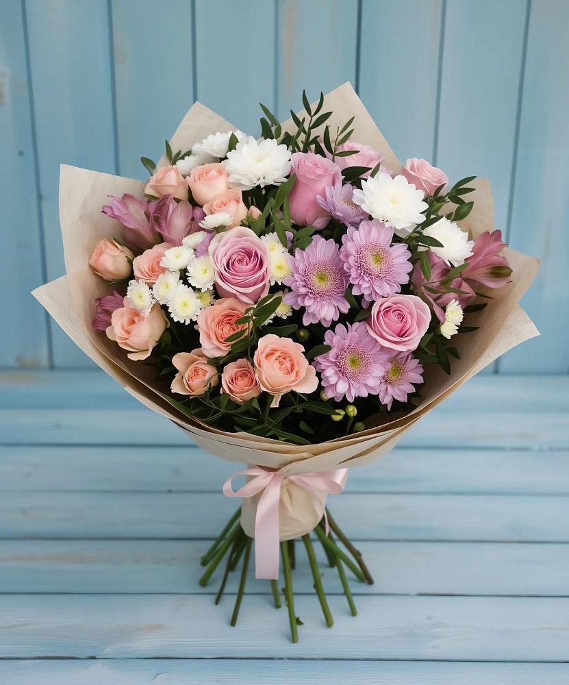 Букет цветов из: Хризантемы, Розы и Альстромерии в Хакуринохабль
