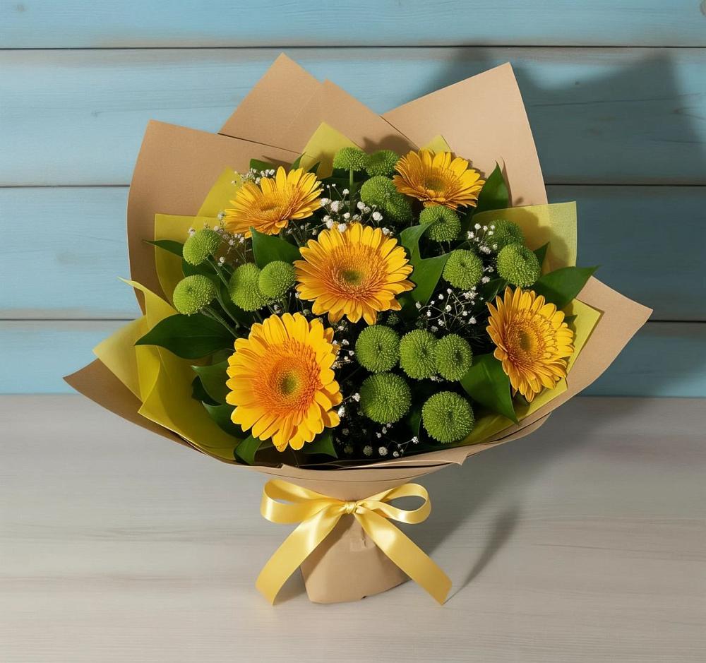 Букет цветов из: Герберы и Хризантемы в Хакуринохабль
