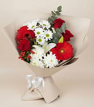 Букет цветов из:  Розы, Хризантемы, Герберы и Лилии в Хакуринохабль