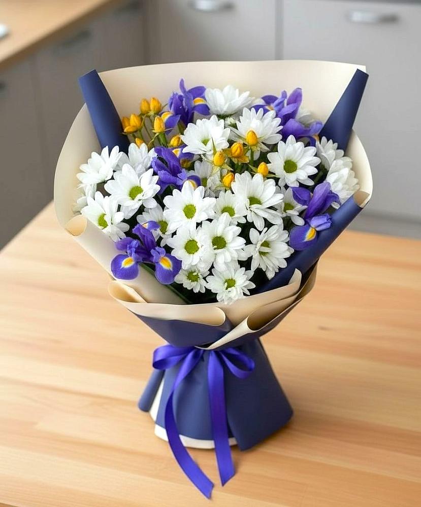 Букет цветов из: Розы, Ирисы и Хризантемы в Хакуринохабль