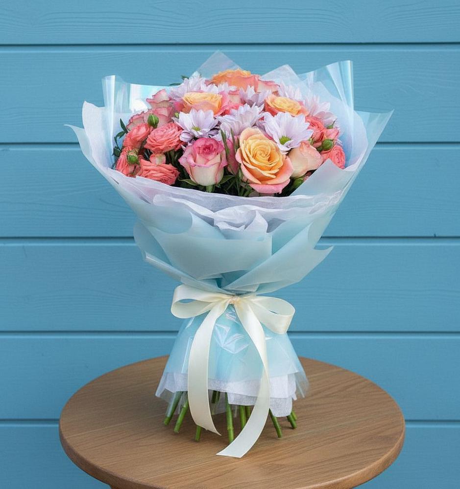 Букет цветов из: Хризантемы и Розы в Хакуринохабль